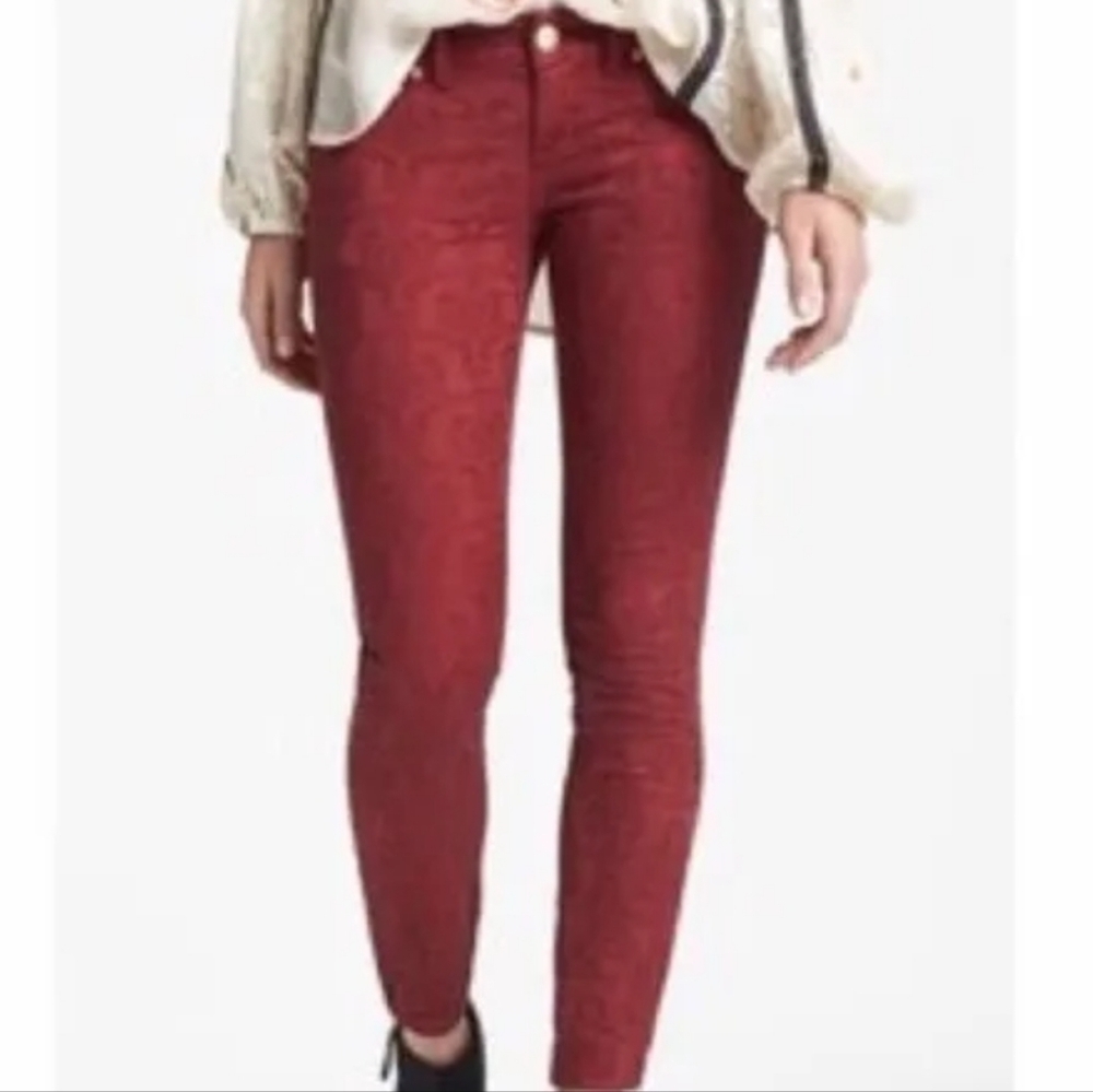Free People Jacquard Textured Skinny Jeans